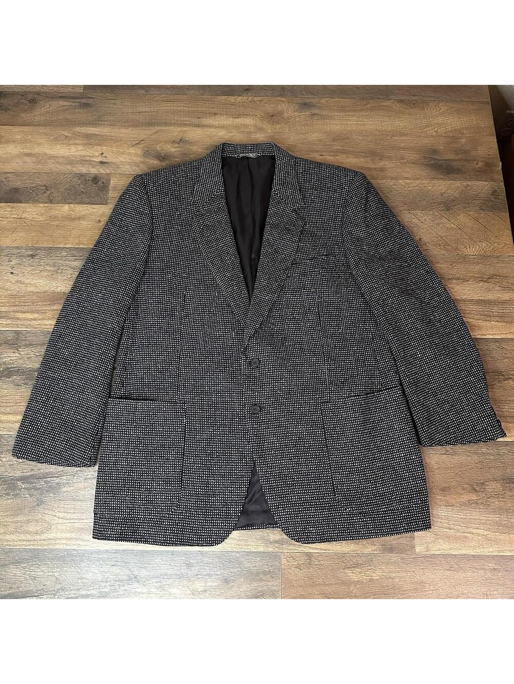 CANALI Vtg Sports Coat Wool Cashmere Black Blend Box Pattern Jacket Men's 54 R
